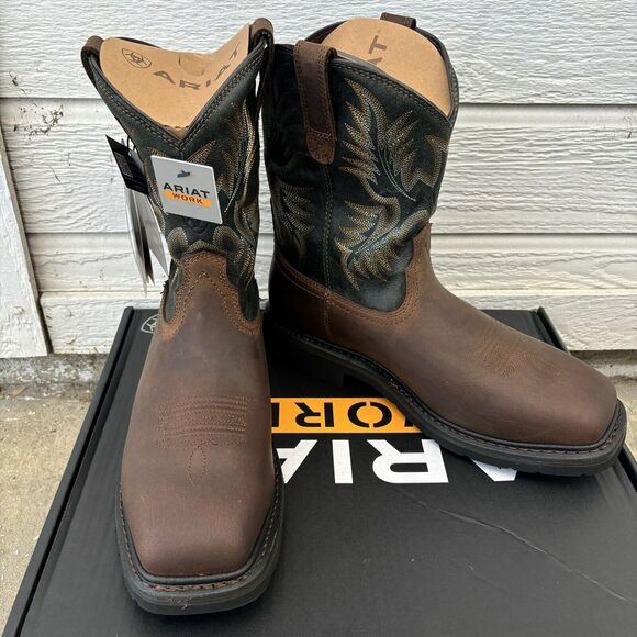 Ariat Sierra Steel Toe Mens Sz 10 D Dark Brown Pine Green Wide Square Work Boots main image 9
